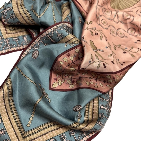 Silk Pink and Powder Blue Floral Oversized Scarf - Picture 5 of 15